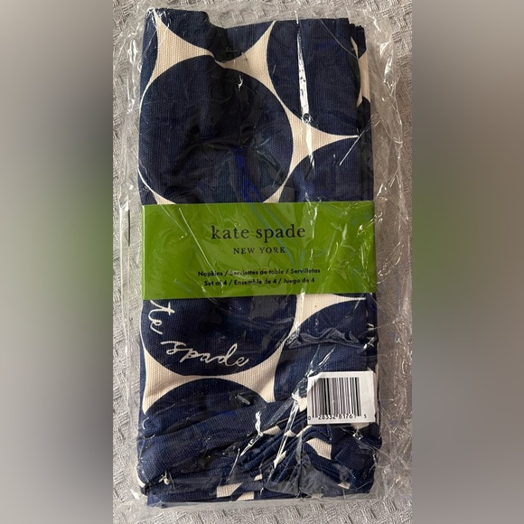 NWT, kate spade New York Joy Dot 4 pk Napkin Set in navy blue and creamy white - Picture 3 of 4